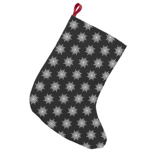 Black and White Treble Clef Snowflake Pattern Small Christmas Stocking