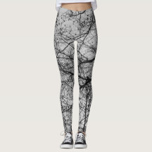 Black and white tree branch print on leggings