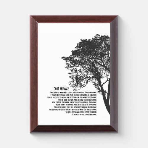 Black and White Tree Do It Anyway Award Plaque