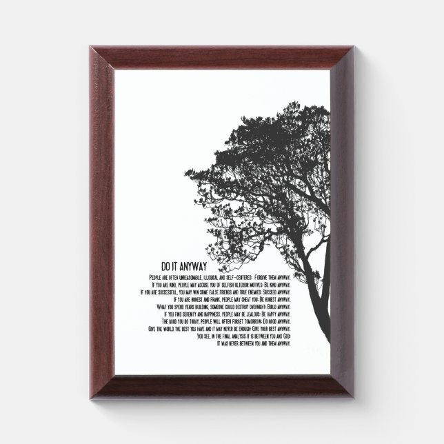 Black and White Tree Do It Anyway Award Plaque (Vertical)