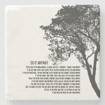 Black And White Tree Do It Anyway Stone Coaster by SimplyBoutiques at Zazzle