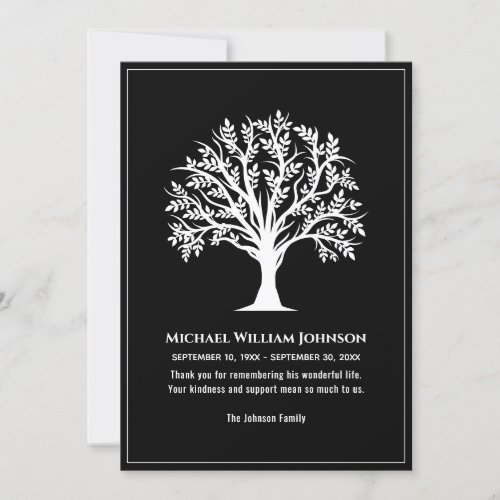 Black And White Tree Of Life Funeral Memorial Thank You Card