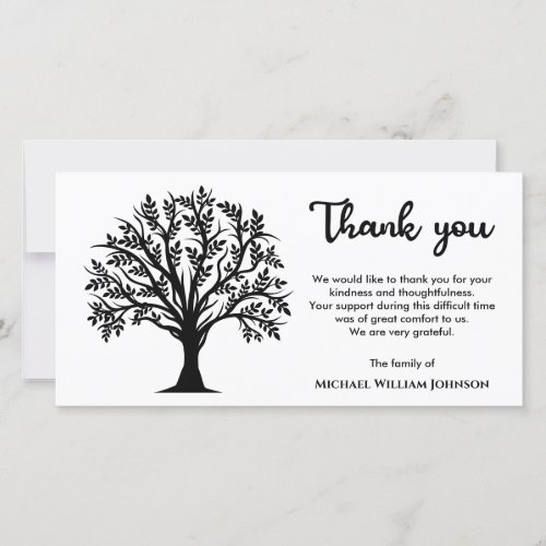 Black And White Tree Of Life Memorial Funeral Thank You Card