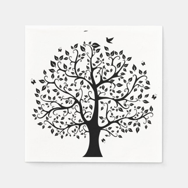 Black and White Tree of Life Paper Napkin (Front)