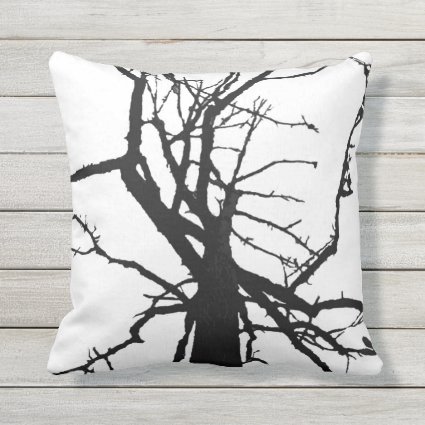 Black and White Tree Top Abstract Outdoor Pillow