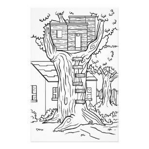 Black And White Treehouse Coloring Page Stationery Zazzle Com