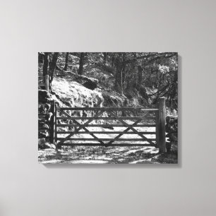 BLACK AND WHITE TREES AND GATE LANDSCAPE CANVAS PRINT