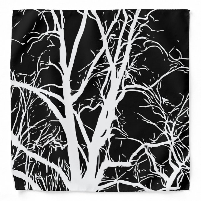 Black and White Trees Branches Abstract Pattern Bandana (Front)