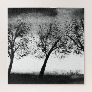Black and white Trees Elegant minimalistic Jigsaw Puzzle