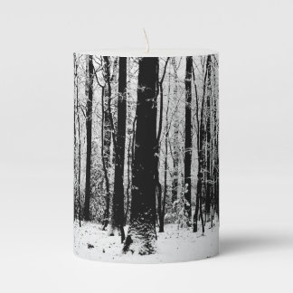 Black and White Trees in the Snow Pillar Candle