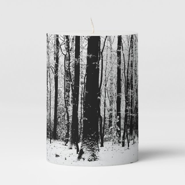 Black and White Trees in the Snow Pillar Candle (Front)
