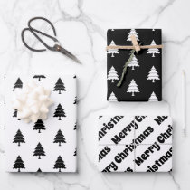 Black and white Merry Christmas Snowflakes set Wrapping Paper Sheets