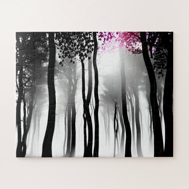 Black and White Trees with Purple For Kids Jigsaw Puzzle (Horizontal)