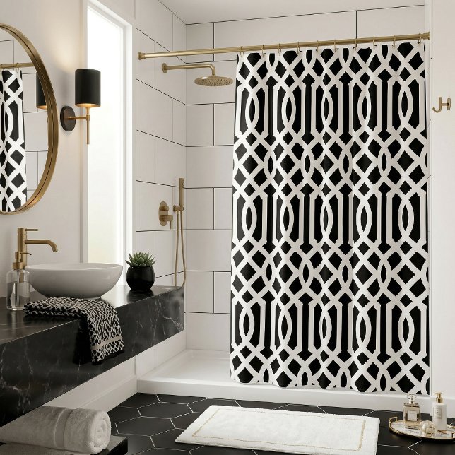 Black and White Trellis | Editable Colors Shower Curtain (Creator Uploaded)