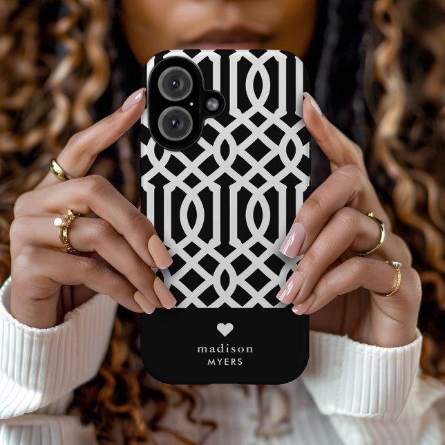 Black and White Trellis Heart Monogram Case-Mate iPhone Case (Creator Uploaded)