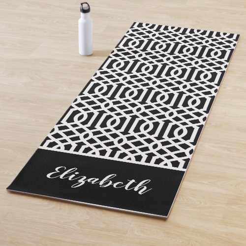 Black and White Trellis Monogram  Editable Colors Yoga Mat