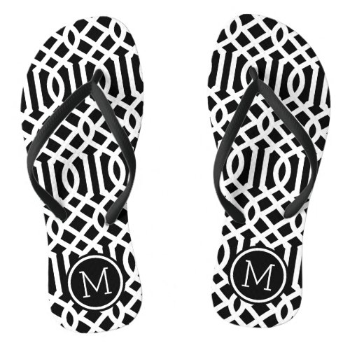 Black and White Trellis Monogram Flip Flops