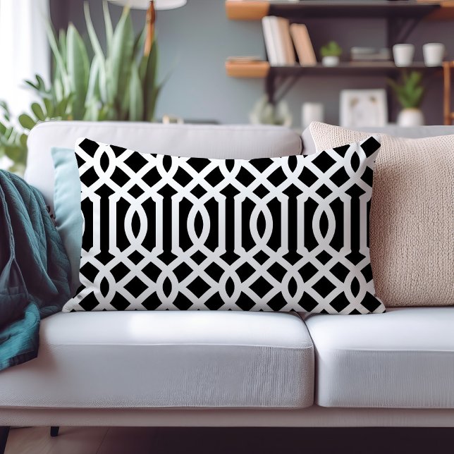 Black and White Trellis Pattern Lumbar Pillow (Creator Uploaded)
