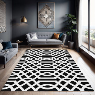Black and White Trellis Pattern Rug