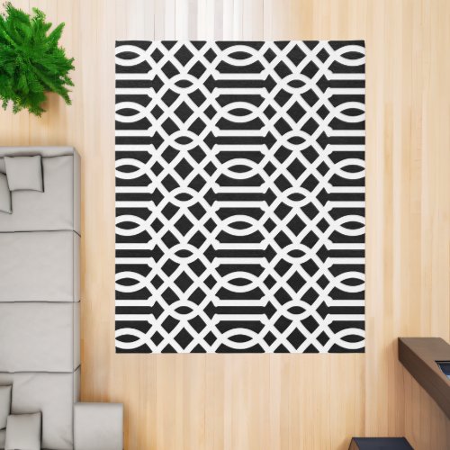 Black and White Trellis Pattern Rug