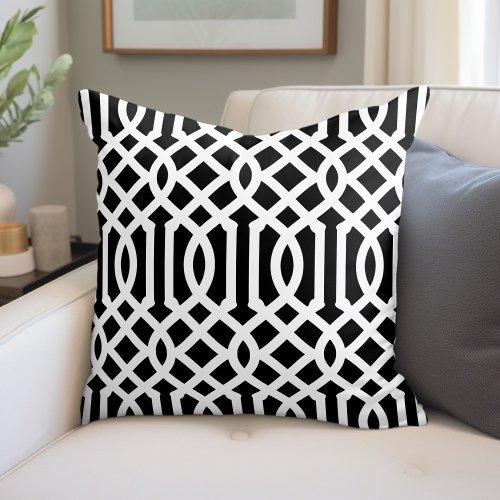 Black and White Trellis Pattern Throw Pillow