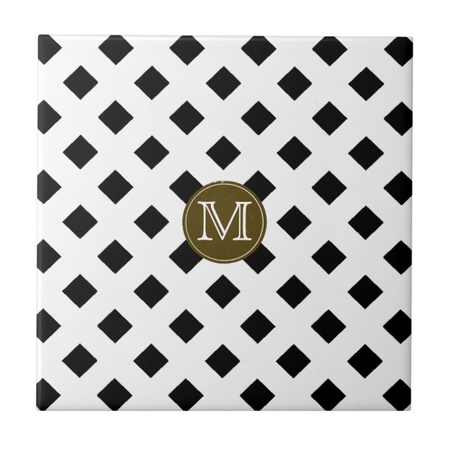 black and white Trellis Personalized Tile (Front)