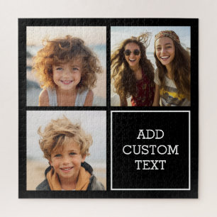 Black and White Trendy 3 Photo Collage with Text Jigsaw Puzzle