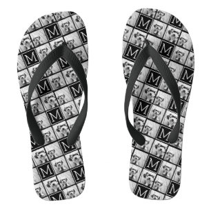 Black and White Trendy Photo Collage with Monogram Flip Flops
