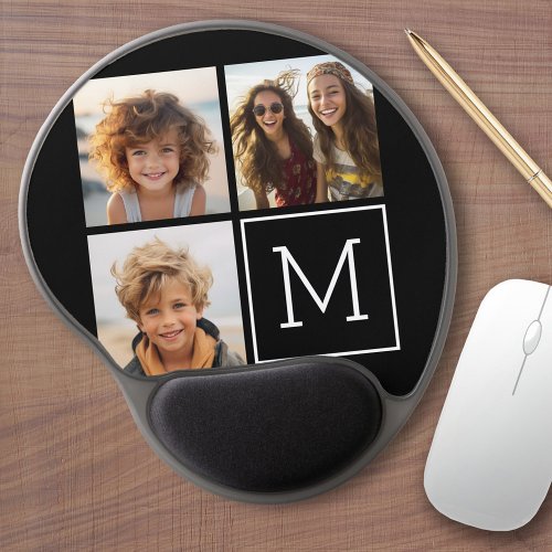 Black and White Trendy Photo Collage with Monogram Gel Mouse Pad