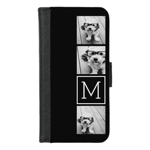 Black and White Trendy Photo Collage with Monogram iPhone 87 Wallet Case