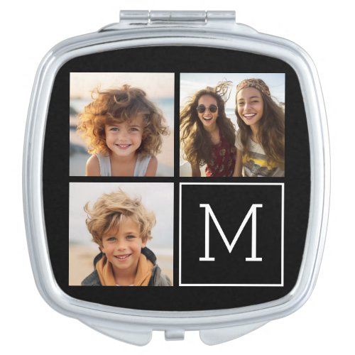 Black and White Trendy Photo Collage with Monogram Makeup Mirror