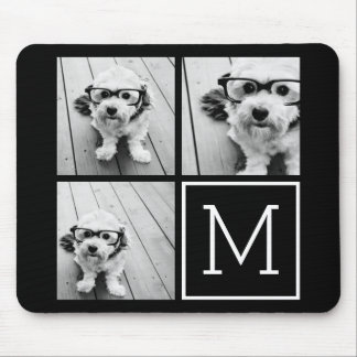 Black and White Trendy Photo Collage with Monogram Mouse Pad