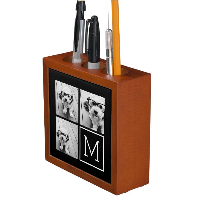 Black and White Trendy Photo Collage with Monogram Pencil/Pen Holder (In Situ)
