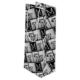 Black and White Trendy Photo Collage with Monogram Wine Gift Bag