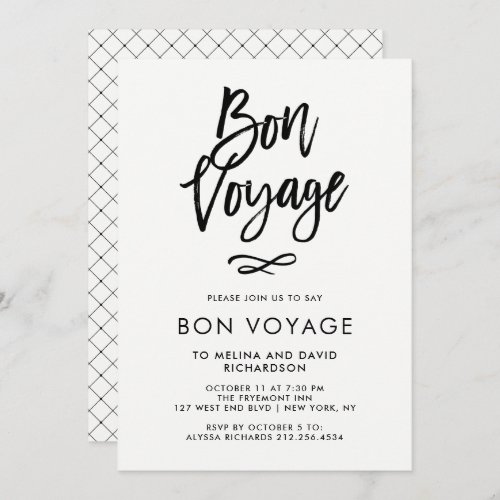 Black and White Trendy Script  Bon Voyage Party Invitation