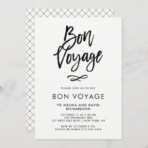 Black and White Trendy Script Bon Voyage Party Invitation