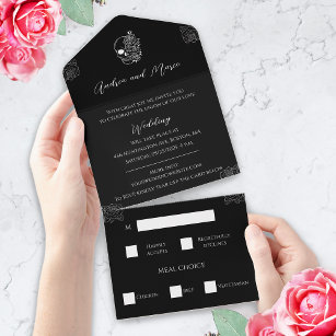 Black and White Tri-Fold Gothic Wedding Invite