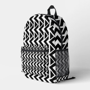Black and White Triangle Chevron Stripe Pattern Printed Backpack