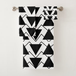 Black and White Triangle Chevron Stripes  Bath Towel Set