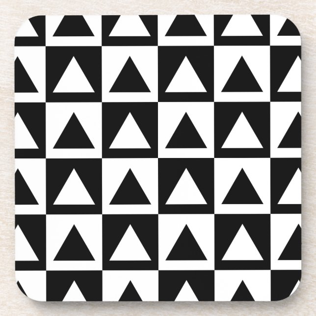 Black and White triangle geometric shape pattern Beverage Coaster (Front)