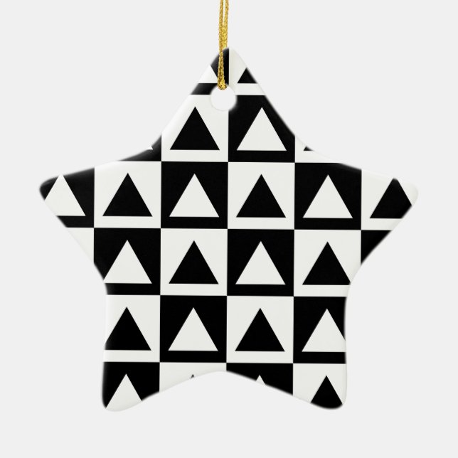 Black and White triangle geometric shape pattern Ceramic Ornament (Front)