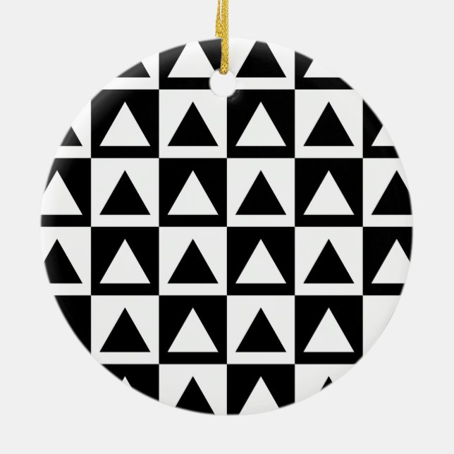 Black and White triangle geometric shape pattern Ceramic Ornament (Back)