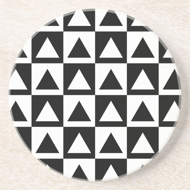 Black and White triangle geometric shape pattern Drink Coaster (Front)