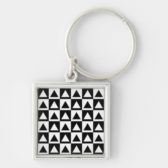 Black and White triangle geometric shape pattern Keychain (Front)