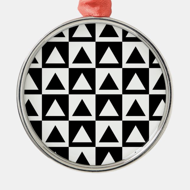 Black and White triangle geometric shape pattern Metal Ornament (Front)
