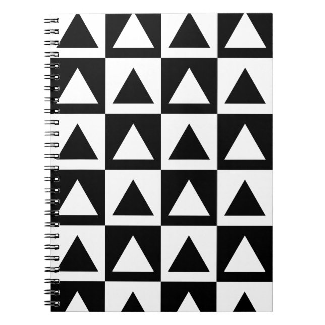 Black and White triangle geometric shape pattern Notebook (Front)
