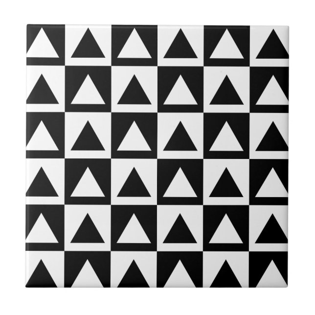 Black and White triangle geometric shape pattern Tile (Front)
