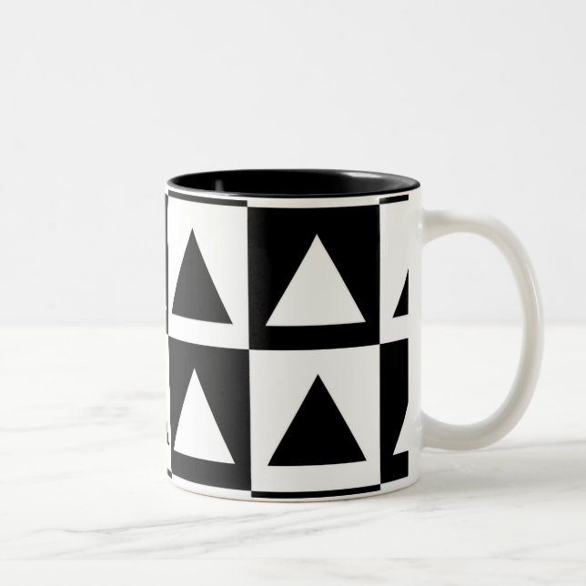 Black and White triangle geometric shape pattern Two-Tone Coffee Mug (Right)