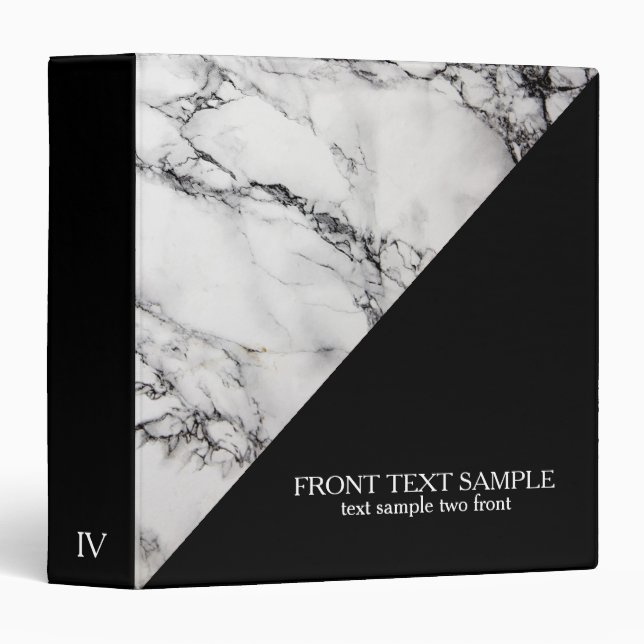 Black And White Triangle Marble Stone 3 Ring Binder (Front/Spine)