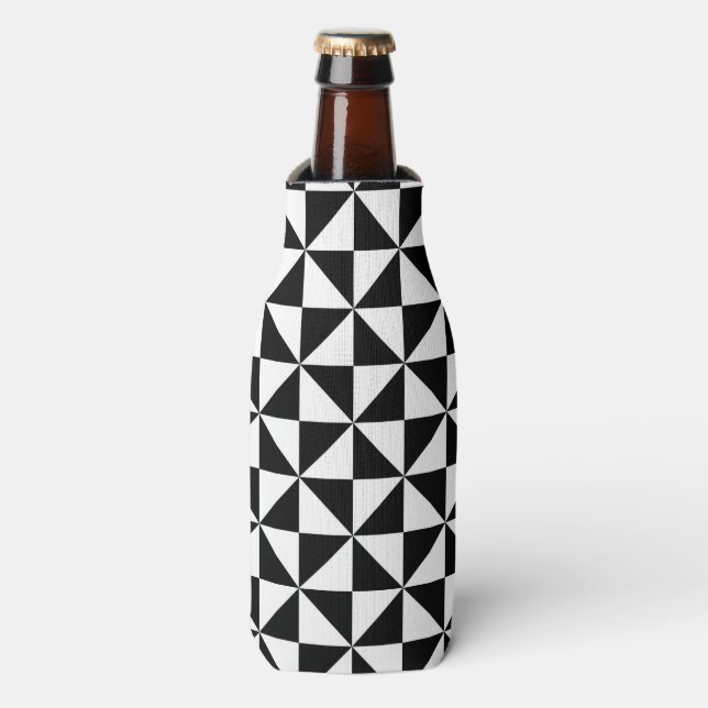 Black And White Triangle Pattern Bottle Cooler (Bottle Front)